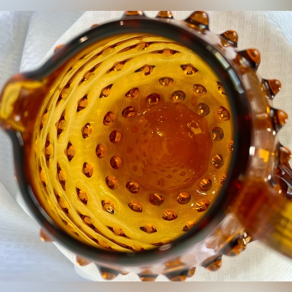 MCM Fenton Hobnail Amber Glass Pitcher Hand Blown and Formed with Ground Pontils - Picture 4 of 11